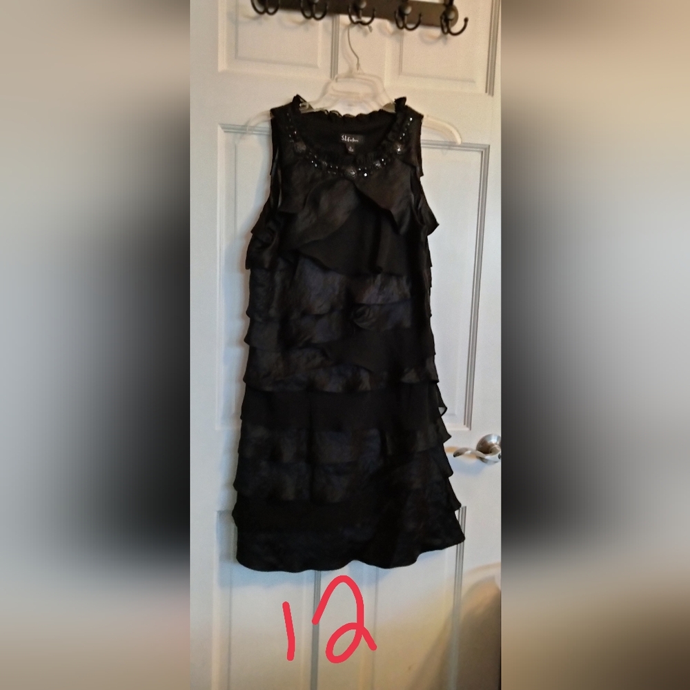 S.L. Fashions Black Asymmetrical Layered Dress